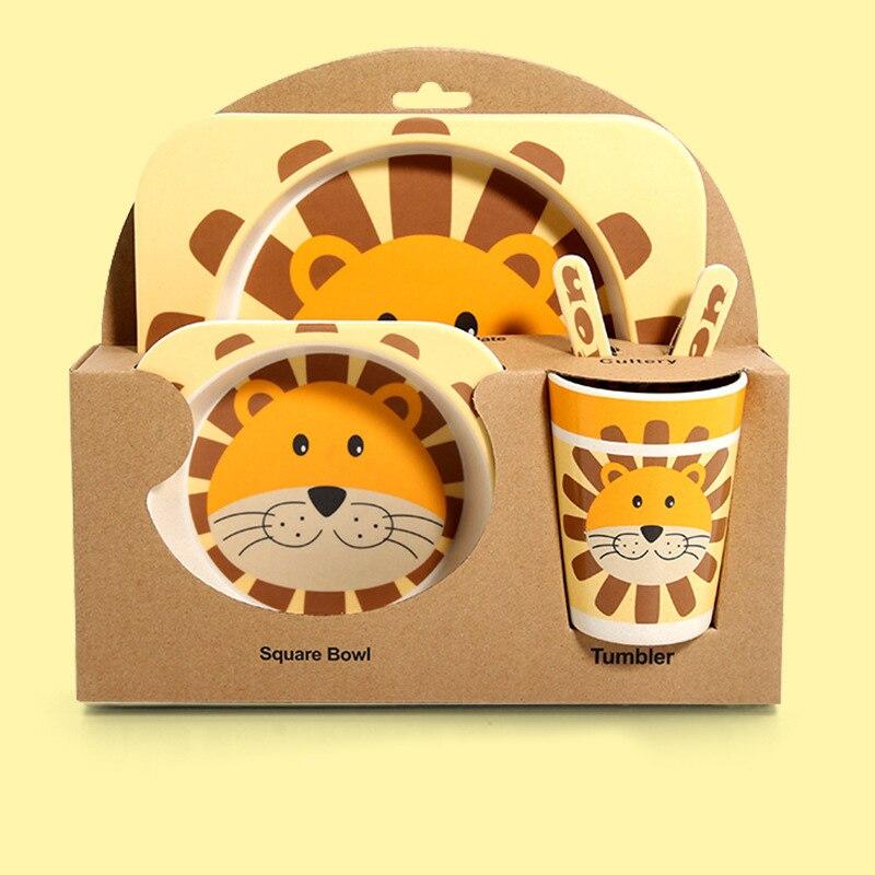 Fidtoy Vajilla de Bambú para Niños – Juego de 5 Piezas Plato Cuenco Taza Cuchara Tenedor para Niños Pequeños