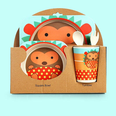 Fidtoy Vajilla de Bambú para Niños – Juego de 5 Piezas Plato Cuenco Taza Cuchara Tenedor para Niños Pequeños
