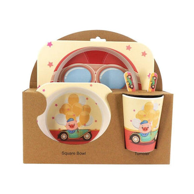 Fidtoy Vajilla de Bambú para Niños – Juego de 5 Piezas Plato Cuenco Taza Cuchara Tenedor para Niños Pequeños