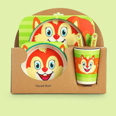 Fidtoy Vajilla de Bambú para Niños – Juego de 5 Piezas Plato Cuenco Taza Cuchara Tenedor para Niños Pequeños