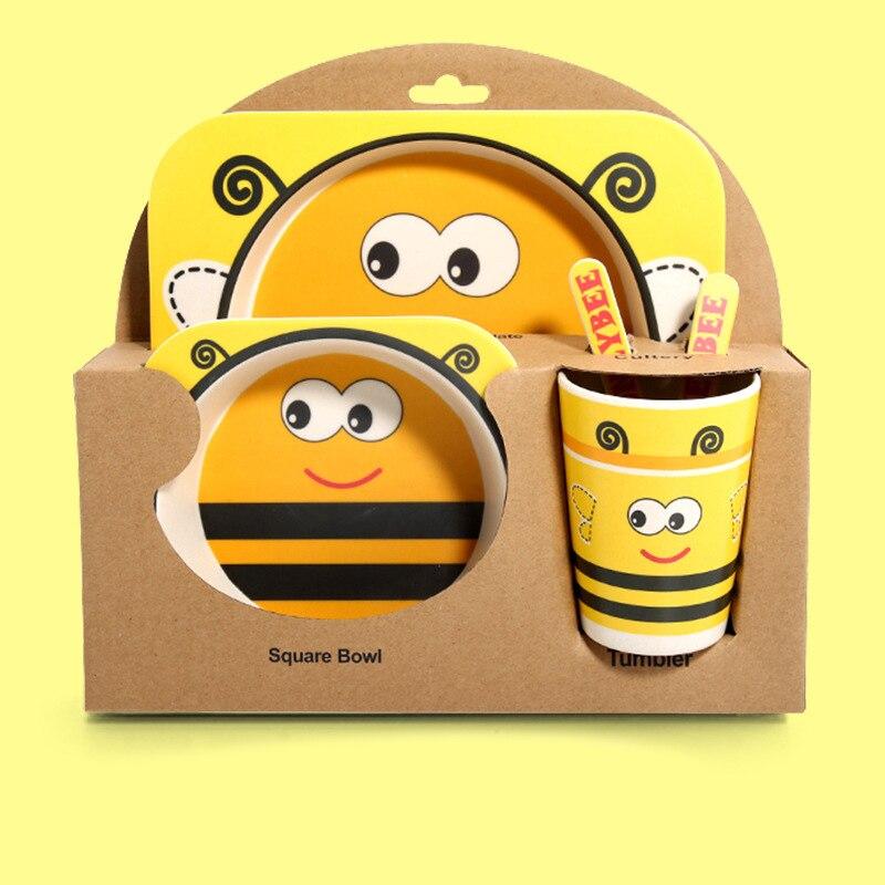 Fidtoy Vajilla de Bambú para Niños – Juego de 5 Piezas Plato Cuenco Taza Cuchara Tenedor para Niños Pequeños