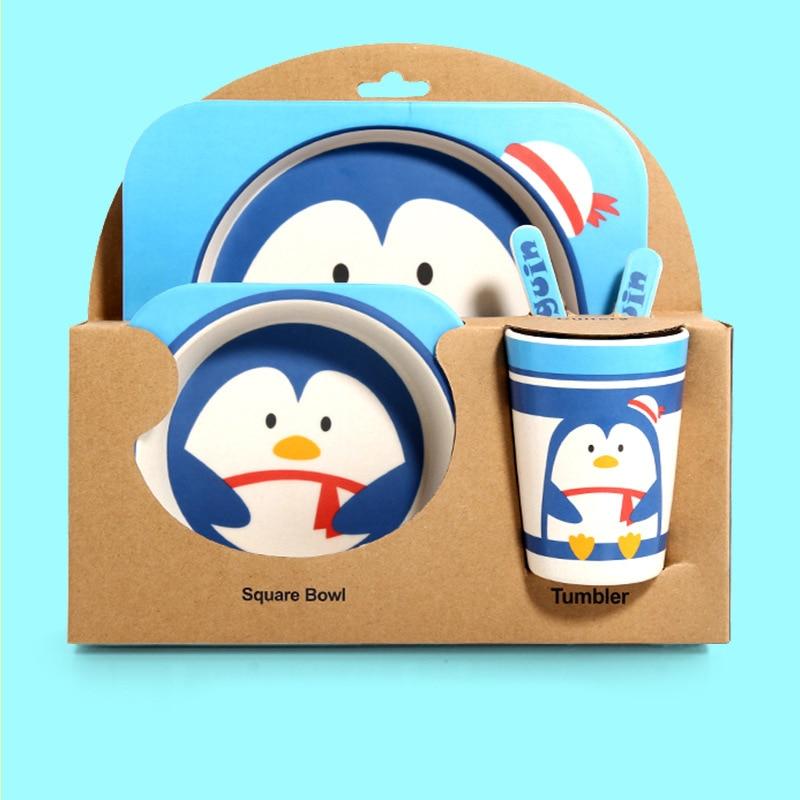 Fidtoy Vajilla de Bambú para Niños – Juego de 5 Piezas Plato Cuenco Taza Cuchara Tenedor para Niños Pequeños