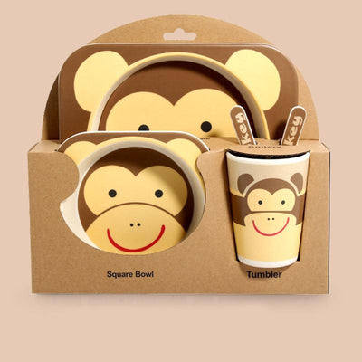 Fidtoy Vajilla de Bambú para Niños – Juego de 5 Piezas Plato Cuenco Taza Cuchara Tenedor para Niños Pequeños