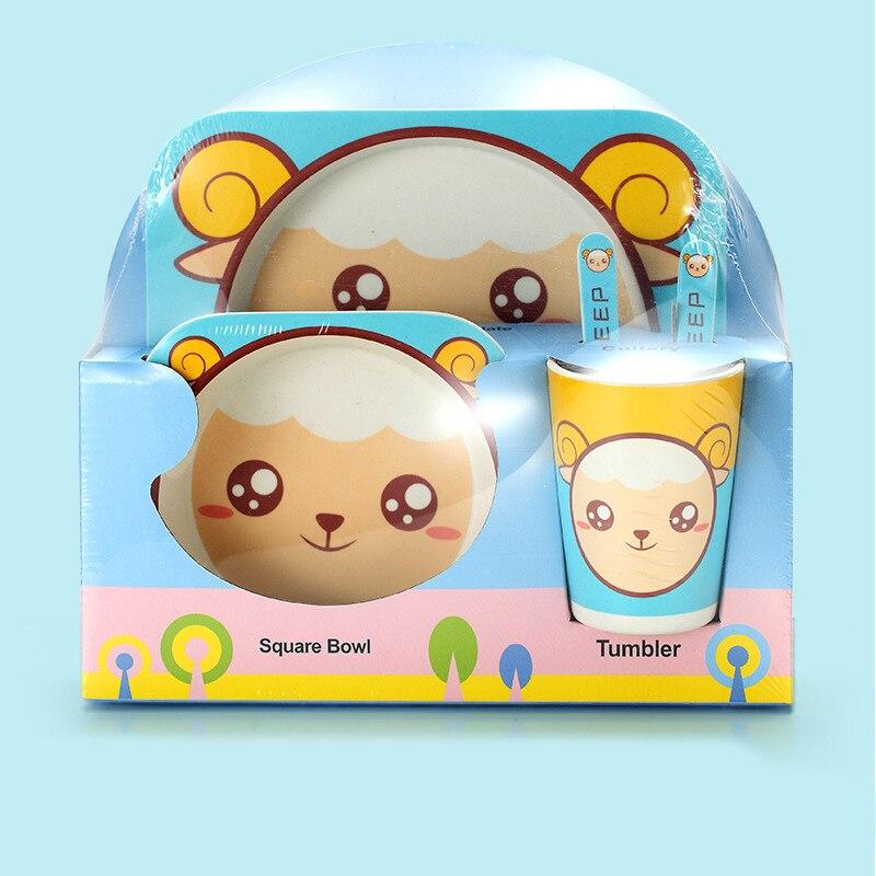 Fidtoy Vajilla de Bambú para Niños – Juego de 5 Piezas Plato Cuenco Taza Cuchara Tenedor para Niños Pequeños