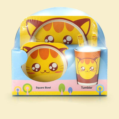 Fidtoy Vajilla de Bambú para Niños – Juego de 5 Piezas Plato Cuenco Taza Cuchara Tenedor para Niños Pequeños