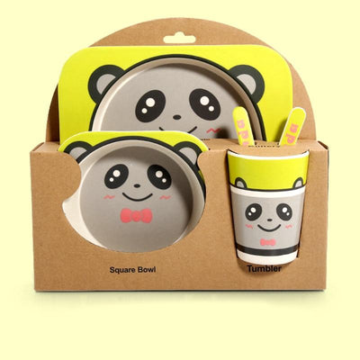 Fidtoy Vajilla de Bambú para Niños – Juego de 5 Piezas Plato Cuenco Taza Cuchara Tenedor para Niños Pequeños