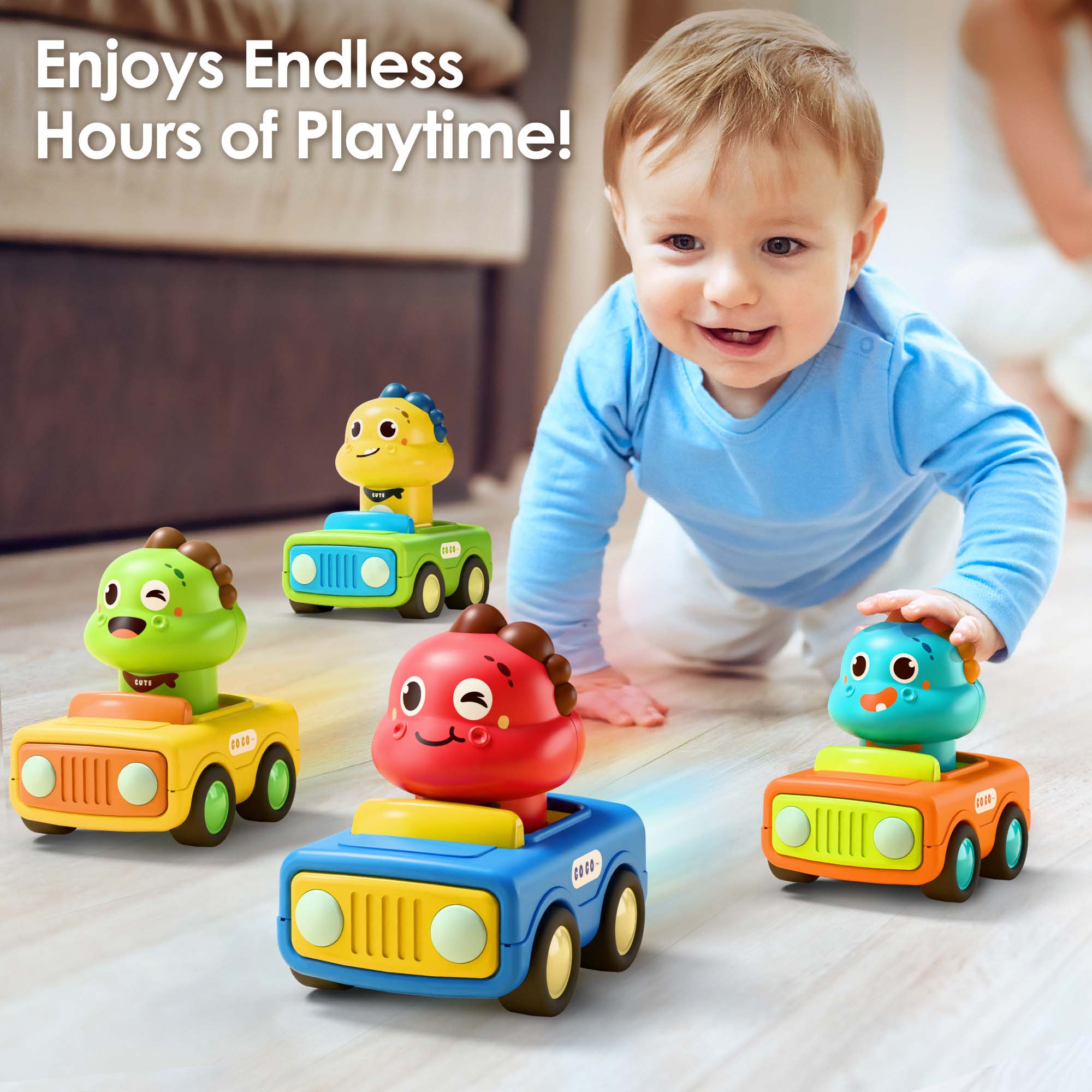 Fidtoy Coche de juguete de dinosaurio con sistema de fricción para bebés y niños pequeños