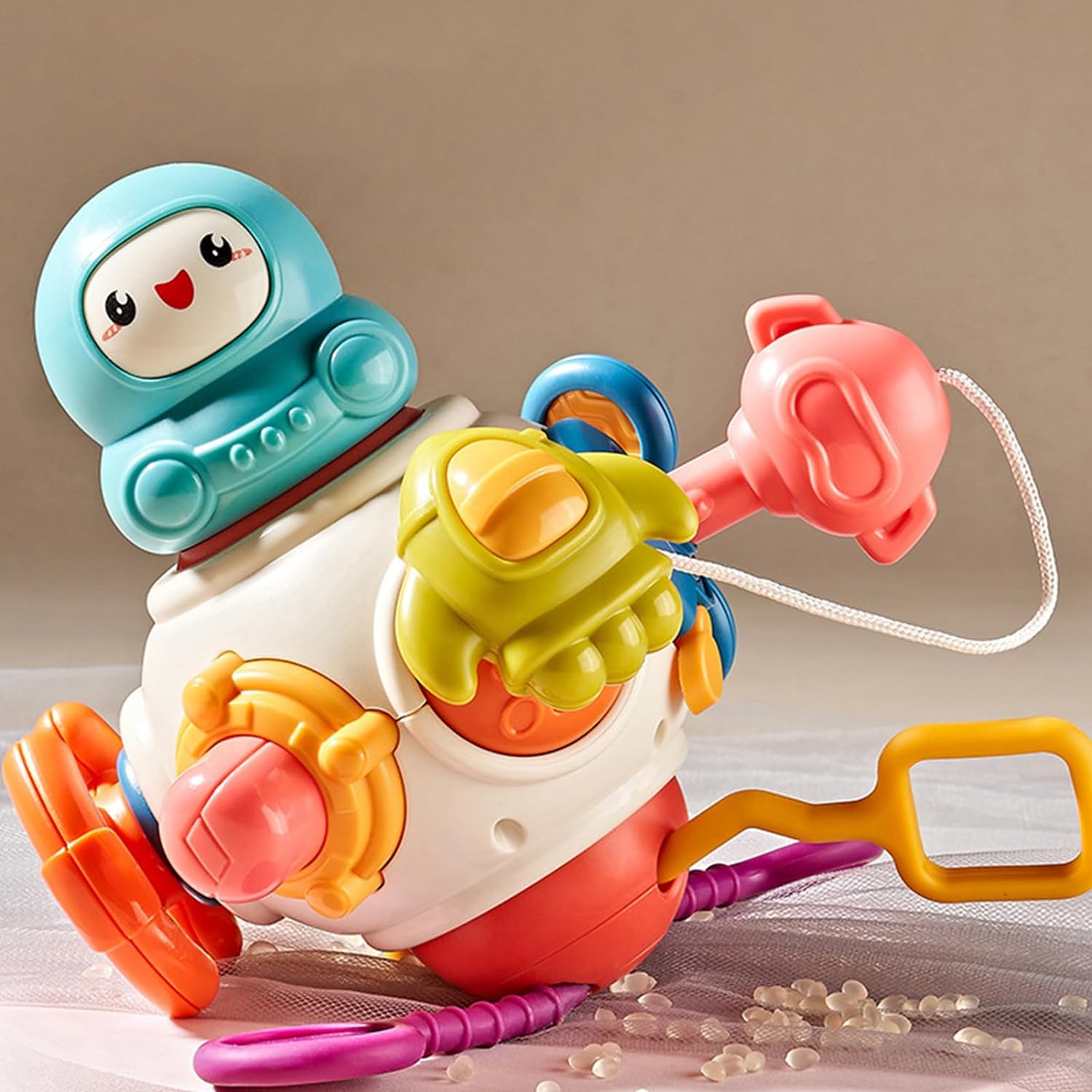 Fidtoy 8-en-1 Ensemble de Jeu d'Activités Multifonctionnel Occupé sur le Thème de l'Espace pour Tout-Petits, Cube d'Activités Sensorielles Montessori avec Boutons, Engrenages, Cordons à Tirer et Curseurs