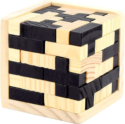 Fidtoy Wooden IQ Brain Teaser Puzzle Cube 54 Pieces 3D T Shape L Shape Logic Puzzle with Tin Box for Kids Ages 6+