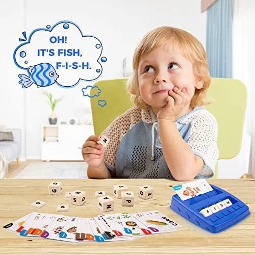 Fidtoy 2in1 Alphanumeric Word and Math Learning Kit, Plastic Preschool Spelling and Counting Game with 64 Word Cards, Letter Blocks, Number Blocks and Math Symbols Ages 2-6