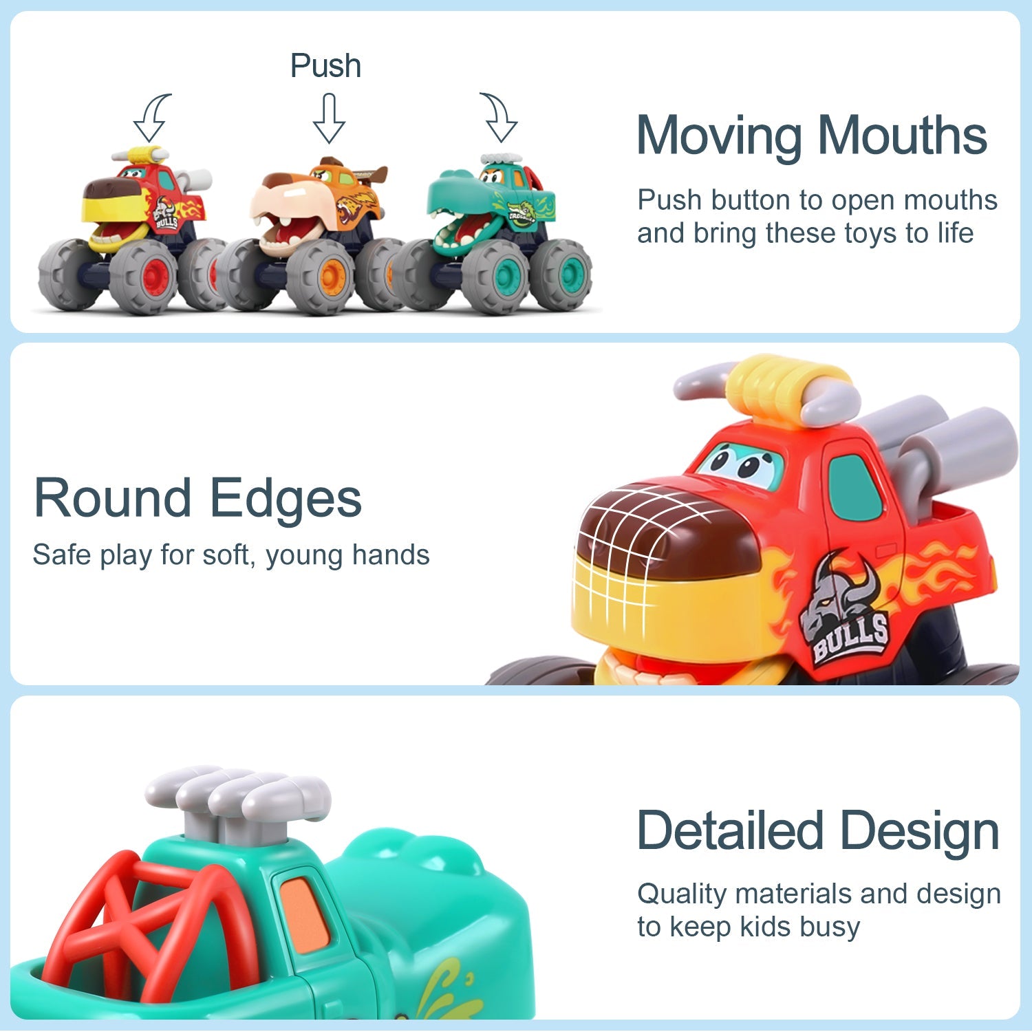 Ensemble de jouets Fidtoy de camions monstres animaux pour les tout-petits