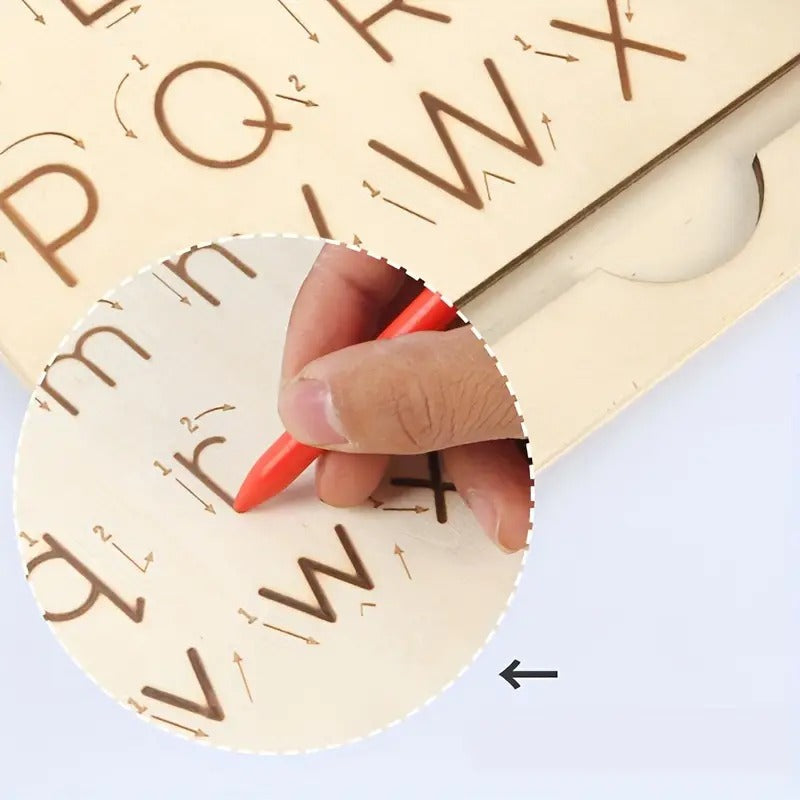 Fidtoy Montessori Double-Sided Alphabet Tracing Board for Kids Wooden Uppercase Lowercase Letter Writing Practice Toy Age 2-6