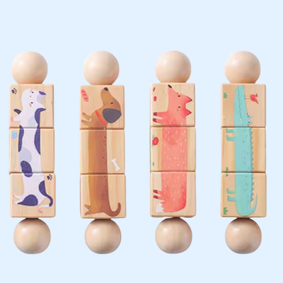 Jeu de Puzzle en Bois Fidtoy Spin & Match Animaux Amis pour Bébé, Apprentissage de la Motricité Fine