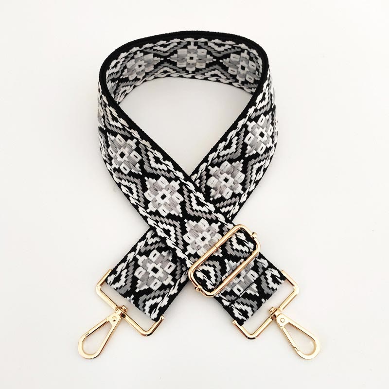 Buddha Stones Multicolor Embroidered Shoulder Bag Straps Bag Straps BS Black White Gray