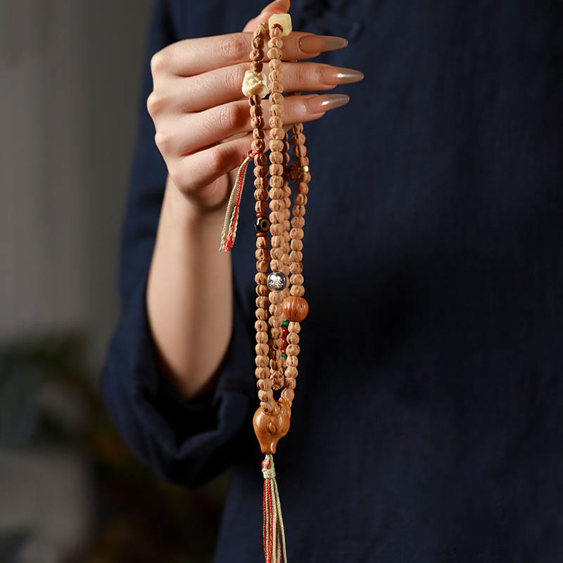 Buddha Stones 108 Beads Bodhi Seed Red Agate Deer Head Wisdom Mala Bracelet Mala Bracelet BS 7