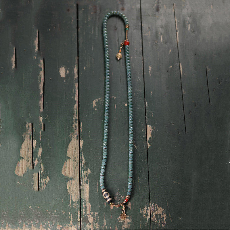 Buddha Stones 108 Mala Beads Bodhi Seed Dzi Bead Wisdom Bracelet Bracelet Mala BS 9