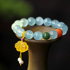 Buddha Stones Natural Aquamarine Amber Chinese Knotting Charm Peace Bracelet Bracelet BS Aquamarine