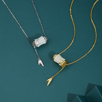 Buddha Stones 925 Sterling Silver 22K Gold Hetian White Jade Bamboo Leaf Luck Necklace Pendant Bracelet Bracelet Necklaces & Pendants BS 1