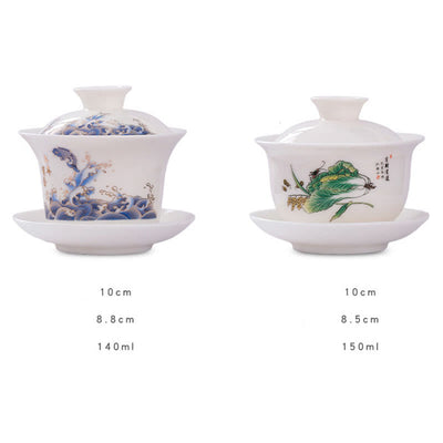 Buddha Stones White Porcelain Mountain Landscape Countryside Ceramic Gaiwan Teacup Kung Fu Tea Cup And Saucer With Lid Cup BS 12