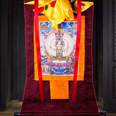 Buddha Stones Tibetan Thousand-handed Avalokitesvara Framed Thangka Blessing Decoration Decorations BS 5