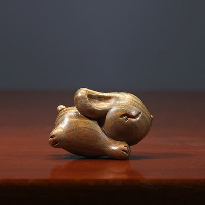 Buddha Stones Green Sandalwood Small Mini Cute Rabbit Bunny Peace Decorations Decorations BS 2