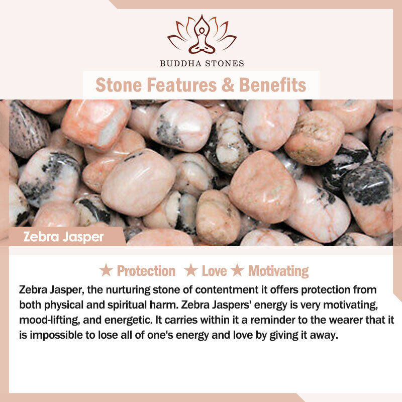 Buddha Stones Anxiety Stress Healing Crystal Zebra Jasper Bead Bracelet Bracelet BS 6