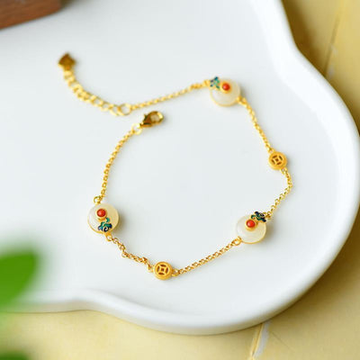 Buddha Stones Peace Buckle White Jade Luck Copper Bracelet Bracelet BS 1
