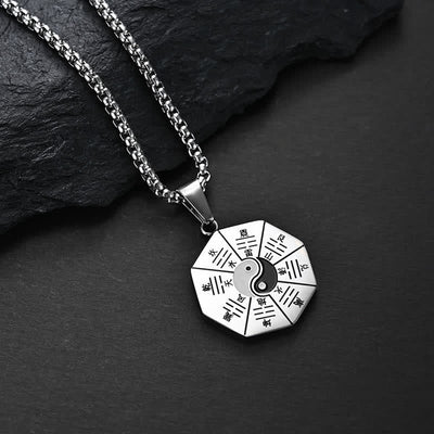Buddha Stones Bagua Yin Yang Titanium Steel Balance Necklace Pendant Necklaces & Pendants BS Silver