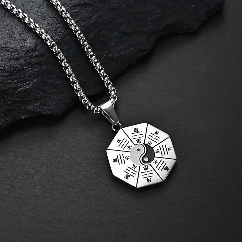 Buddha Stones Bagua Yin Yang Titanium Steel Balance Necklace Pendant Necklaces & Pendants BS Silver