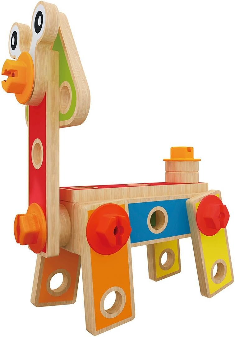 Fidtoy Juego de herramientas de construcción de madera para niños, kit de juguetes STEM de construcción
