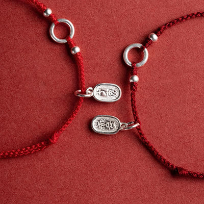 Buddha Stones 925 Sterling Silver Lucky Fortune Peace Joy Lotus Peace Buckle Red String Bracelet Bracelet BS 11