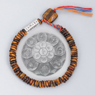Bracelet de protection Foviel en œil de tigre tibétain avec mantra Om Mani Padmé Hum