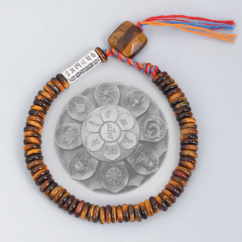 Bracelet de protection Foviel en œil de tigre tibétain avec mantra Om Mani Padmé Hum