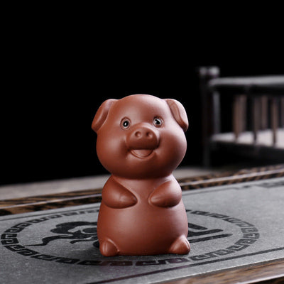 Buddha Stones Chinese Zodiac Purple Clay Wealth Ceramic Tea Pet Home Figurine Decoration Decorations BS Pig 4.4cm*4.8cm*7.4cm