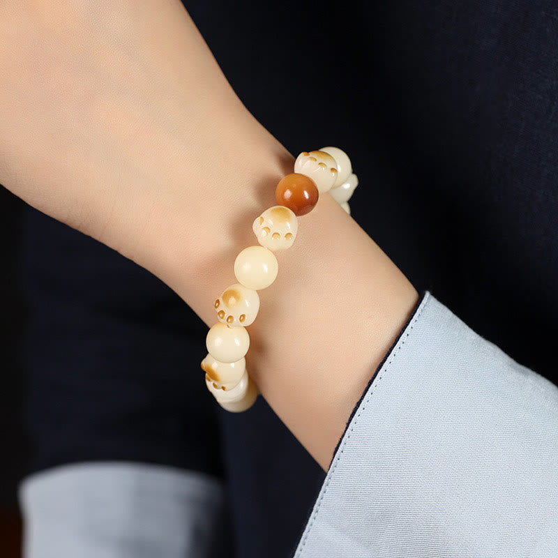 Buddha Stones Natural Bodhi Seed Sandalwood Lucky Cute Cat Head Paw Claw Peace Bracelet Bracelet BS 17
