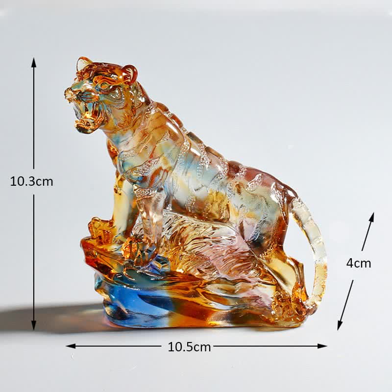 Buddha Stones Handmade Liuli Crystal Tiger Art Piece Protection Home Decoration Decorations BS 7
