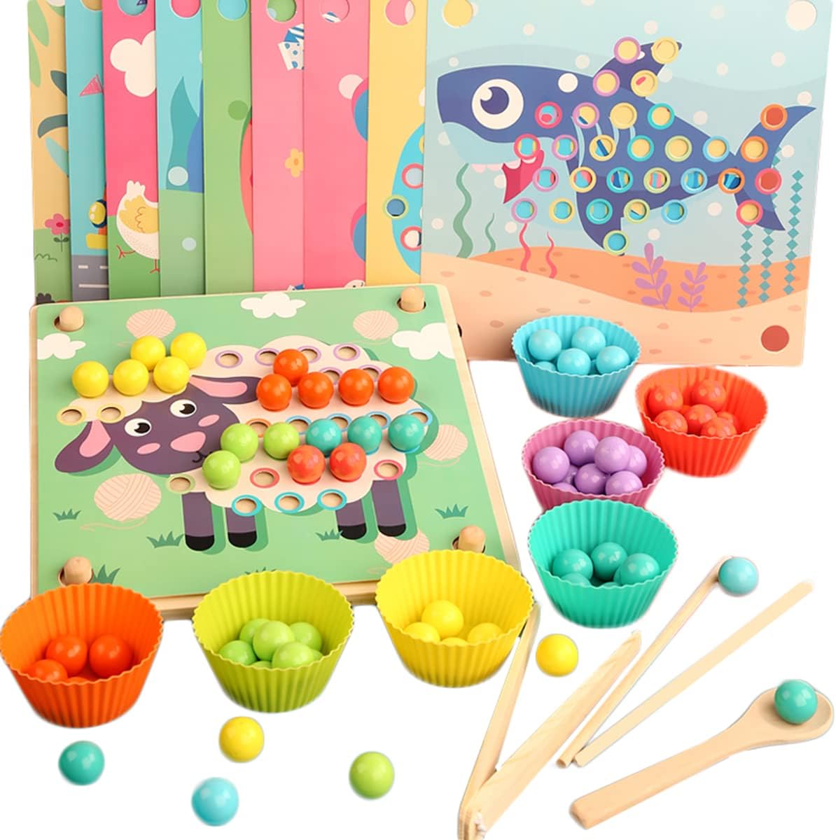Montessori Educational Toy, Bead Puzzle, Colorful Wooden Toy, Storage Bag Included, Fingertip Training, Number Study, Multi-functional Bajoy Toy for Improving Children's Thinking Power, Toy for Girls