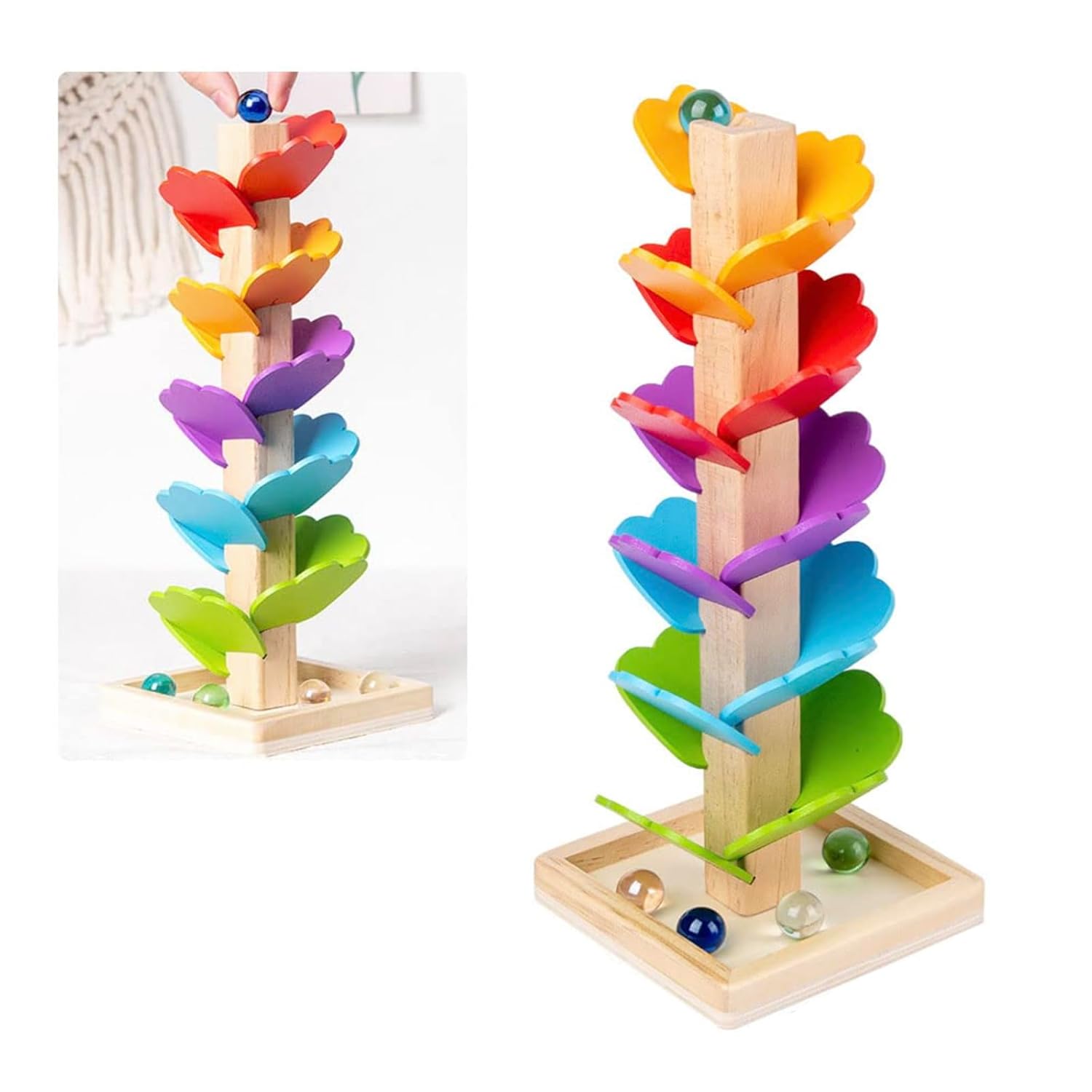 Fidtoy Montessori Arbre Musical Arc-en-ciel en Bois Circuit à Billes