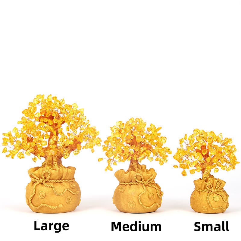 Arbre à monnaie en citrine naturelle Foviel – Ornement en pierres précieuses Feng Shui pour la prospérité
