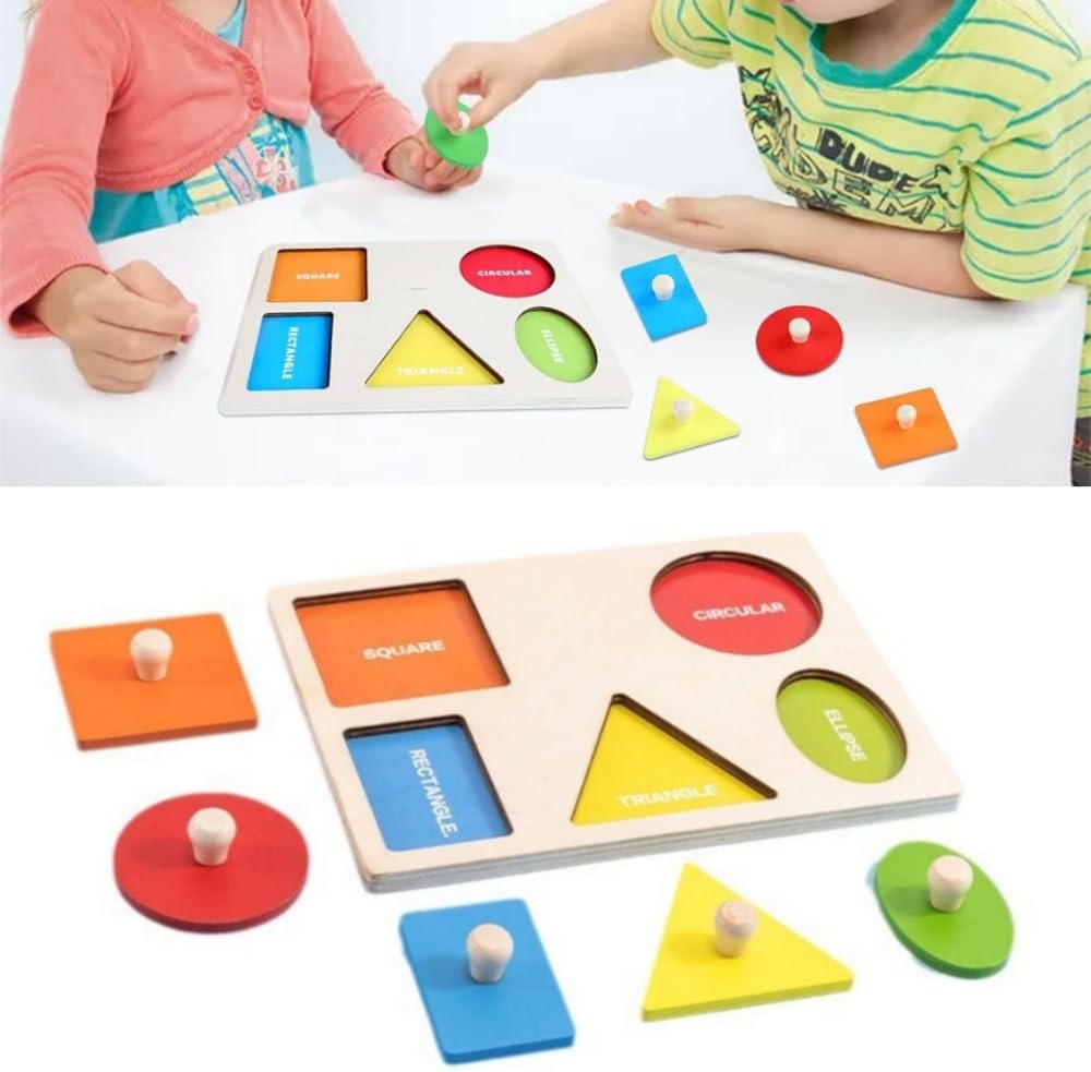 Fidtoy Wooden Shape Peg Puzzle Montessori Shape Sorting Toy for Toddlers Color Recognition Geometric Puzzle Fine Motor Skills Early Learning Toy Gift