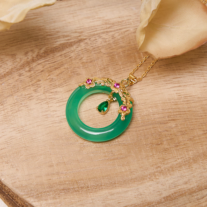 Buddha Stones Green Chalcedony Peace Buckle Design Strength Necklace Pendant 4