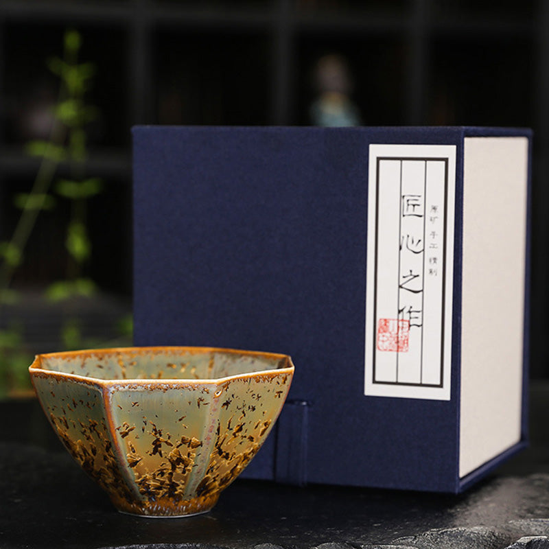 Buddha Stones Colorful Brown Ceramic Teacup Kung Fu Tea Cup Bowl Cup BS 9cm*4.8cm*100ml With Gift Box