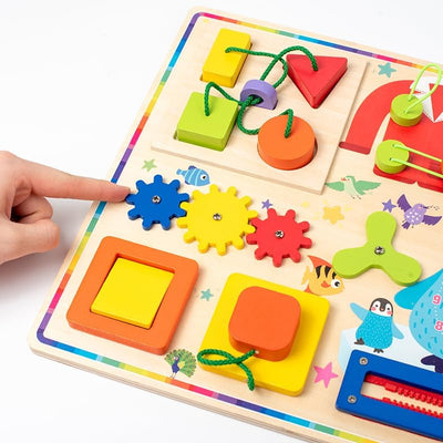 Tablero sensorial de madera 10 en 1 para niños pequeños - A02