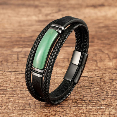Buddha Stones Natural Stone Green Agate Power Multilayered Braided Leather Bracelet Bracelet BS Green Aventurine 23cm