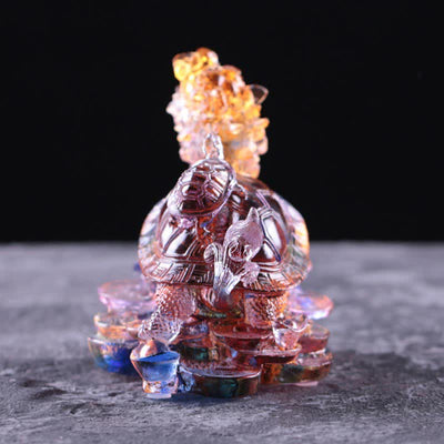Buddha Stones Feng Shui Dragon Turtle Coins Handmade Liuli Crystal Luck Art Piece Home Office Decoration Decorations BS 7