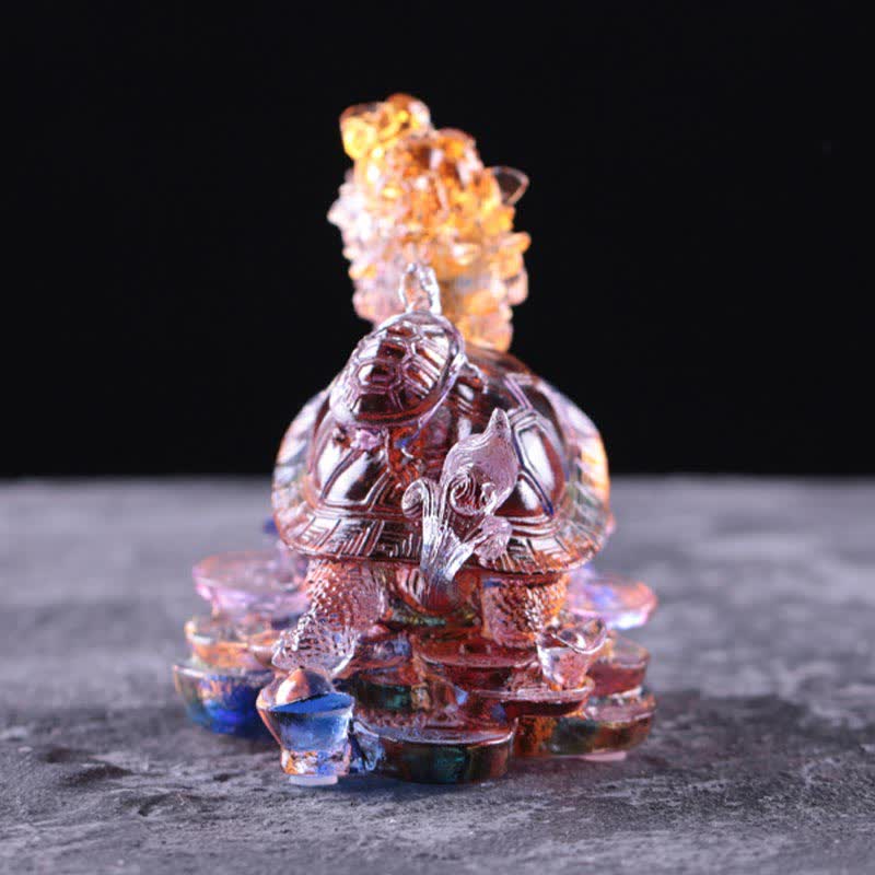 Buddha Stones Feng Shui Dragon Turtle Coins Handmade Liuli Crystal Luck Art Piece Home Office Decoration Decorations BS 7