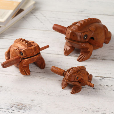 Buddha Stones Handcrafted FengShui Wealth Luck Frog Mini Wooden Croaking Frog Guiro Decoration Decorations BS 2