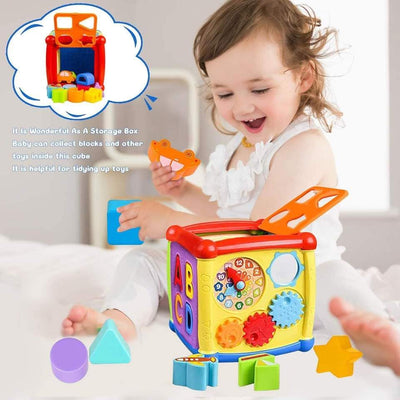 Fidtoy 6 Sided Activity Cube Toy for Toddlers Music Lights Gears Shape Sorting Learning Play