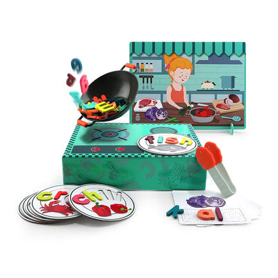 Fidtoy Wooden Alphabet Spelling Pretend Cooking Toy for Kids Preschool Learning Letter Matching Game