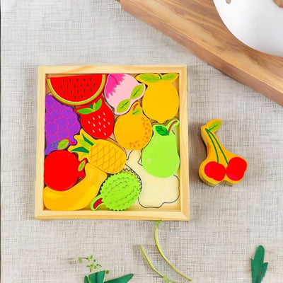 Fidtoy Wooden Tangram - Fruits Educational Toy for Toddlers Montessori Math and Shape Learning